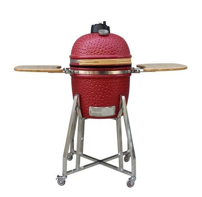 Couleur rouge 39cm de gril de Kamado de 15 pouces en céramique d'acier inoxydable avec le chariot et les tables latérales