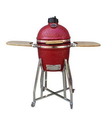 Kamado 15 Pouces Charcoal Céramique Fumeur Rouge Couleur 39cm Avec Chariot Et Tables D'Appoint