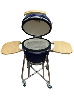Couleur bleue en céramique de gril de Kamado de 18 pouces 48cm avec le chariot et les tables latérales