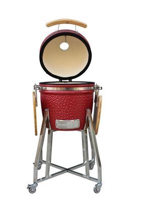 Couleur rouge 39cm de gril de Kamado de 15 pouces en céramique d'acier inoxydable avec le chariot et les tables latérales