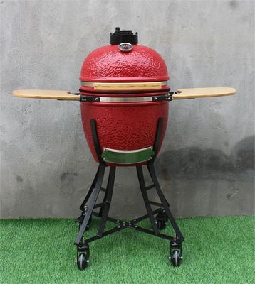 Gril en céramique de Kamado de la couleur rouge royale 44cm 17 pouces avec le chariot et les tables latérales