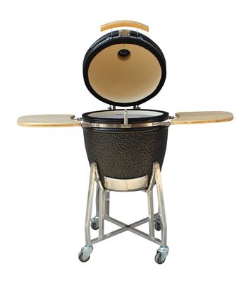 Le charbon de bois extérieur Kamado en céramique grillent l'acier inoxydable de couleur de noir de 22 pouces