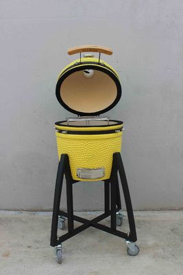Céramique 16 pouces Kamado Grill Charbon de bois Couleur citron 40cm Avec chariot et sans tables d'appoint